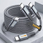 Verilux® 2 Pack PD 100W USB C to C Cable 6.6Ft Braided Fast Charger