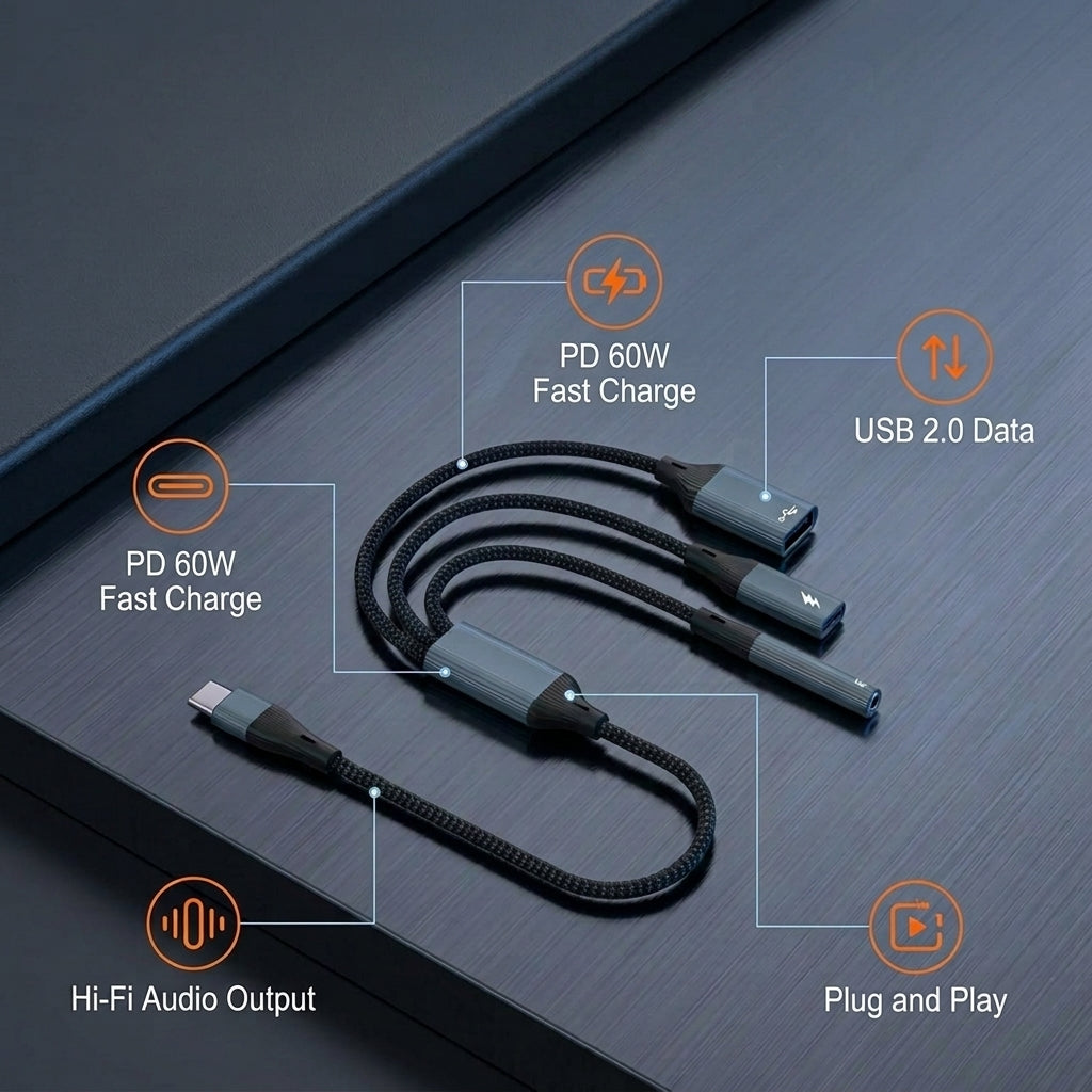 Verilux® 3-in-1 USB-C Splitter and OTG Adapter