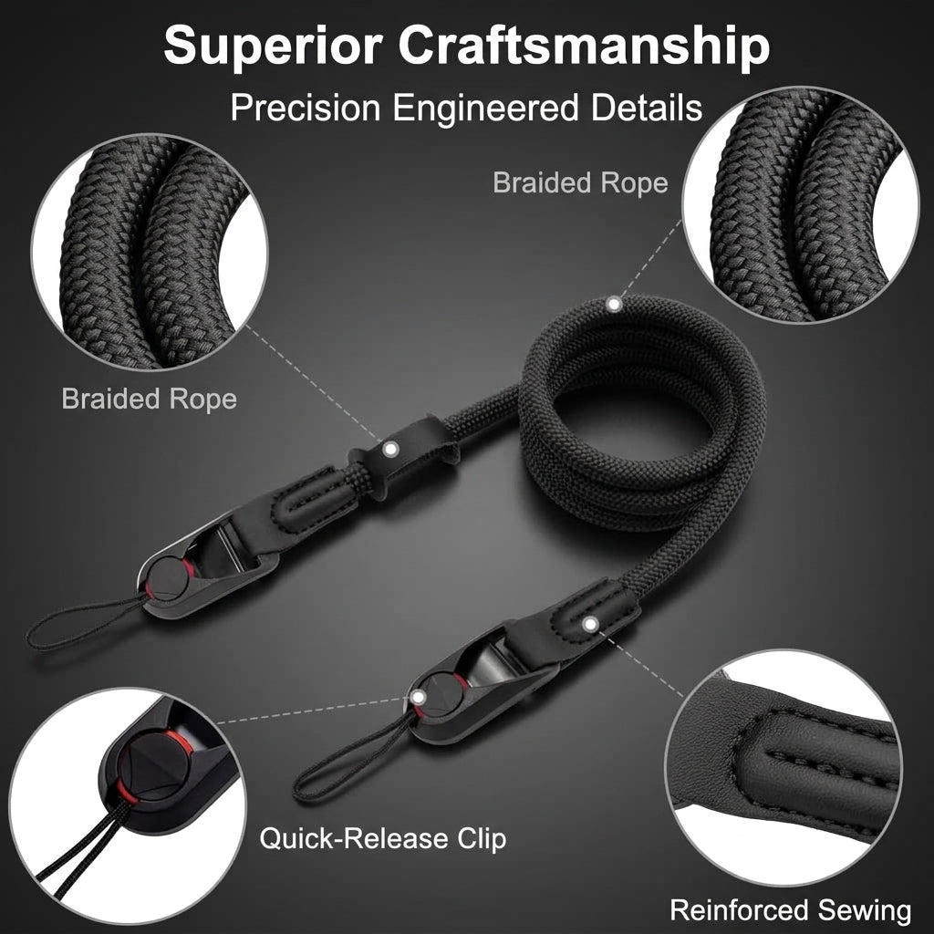 ZORBES® 110cm Camera Shoulder Strap Nylon Braided Sling Rope Black