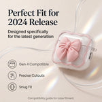 ZORBES® Pink Bow Silicone Case for AirPods 4 with Floral Chain