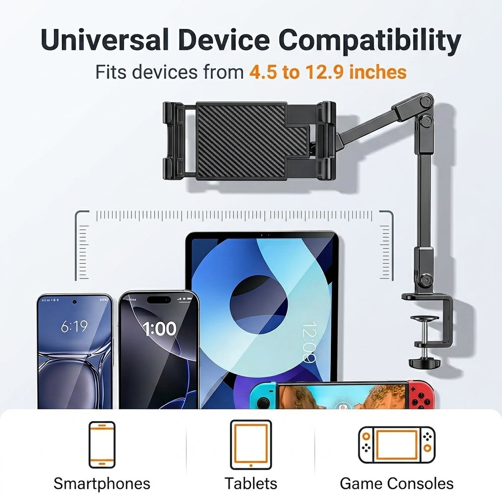 ZORBES® Carbon Steel Adjustable Desk Mount Tablet & Phone Holder