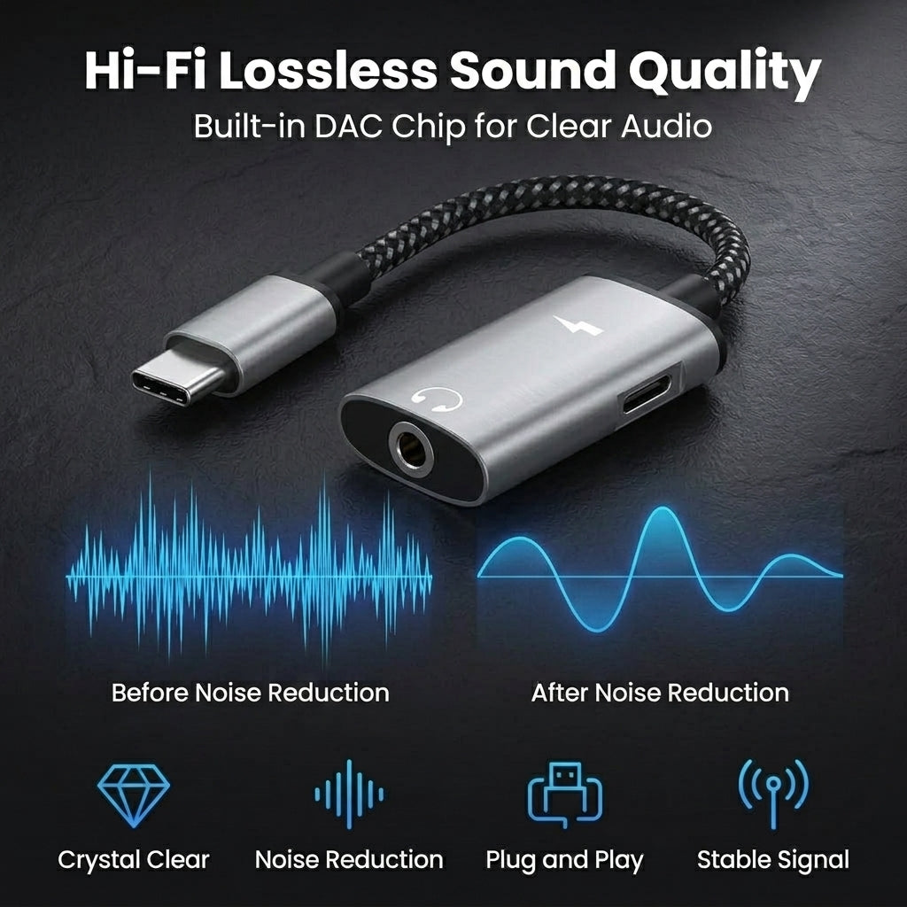 Verilux® USB-C to USB-C & 3.5mm Audio Adapter with PD 15W Fast Charge