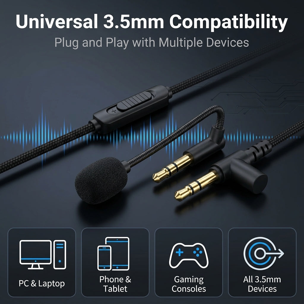 ZORBES® 3.5mm Audio Cable Replacement with Inline Mic and Volume Control