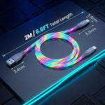 Verilux® PD 65W USB to Type C Cable with Dynamic RGB LED 6.6FT