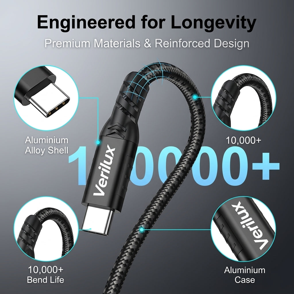 Verilux® PD 240W USB C Extension Cable 20Gbps 8K60Hz 3.3Ft