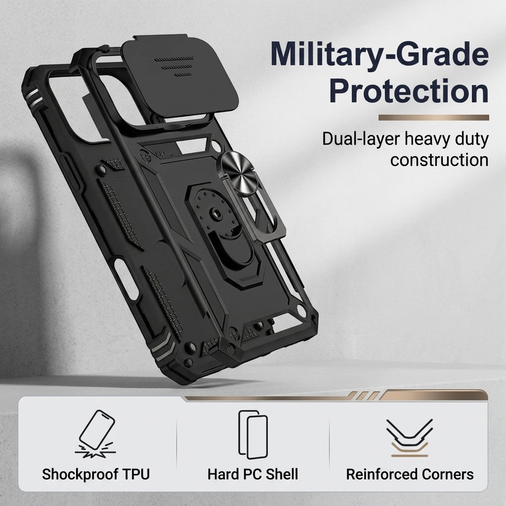 ZORBES® Heavy Duty Case for iPhone 16 Pro Max with Stand & Lens Cover