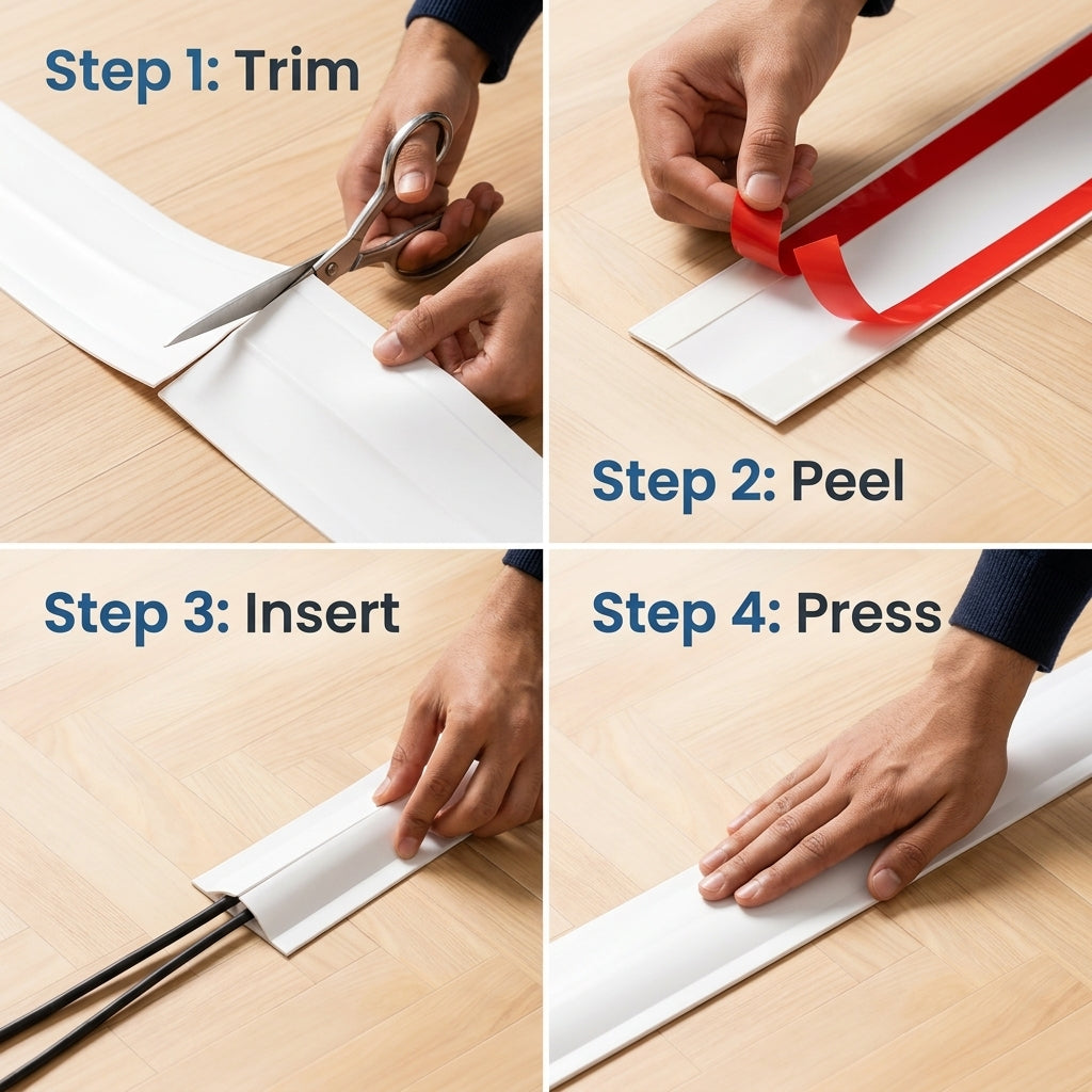 Serplex® 9.8FT Cord Cover Floor Cable Hider with Self Adhesive Backing