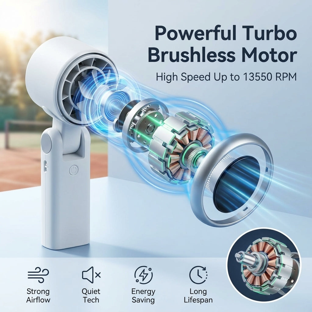 Verilux® Portable Handheld Mini Fan Foldable Turbo Fan with LED Display