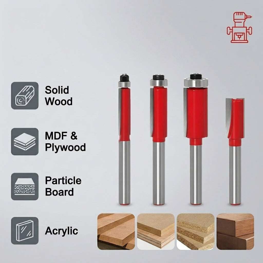 Serplex® Flush Trim Router Bit Set with Top Bearing (4-Pack)