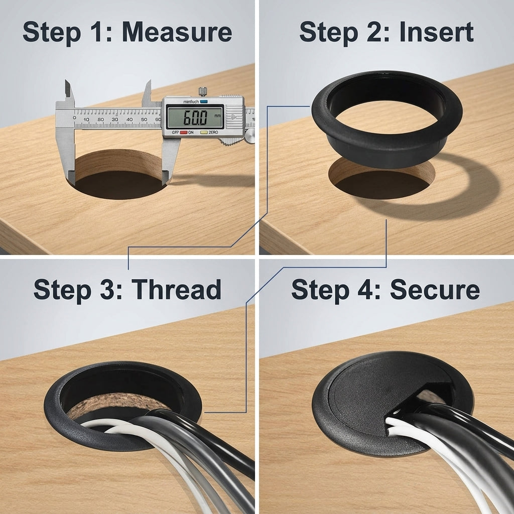 Serplex® 2.36 Inch Round Desk Cable Grommet Covers (6-Pack)