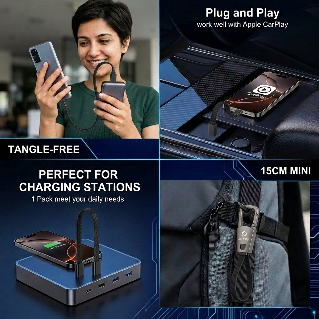 ZORBES® PD 60W Type C Fast Charging Short Cable with Keychain