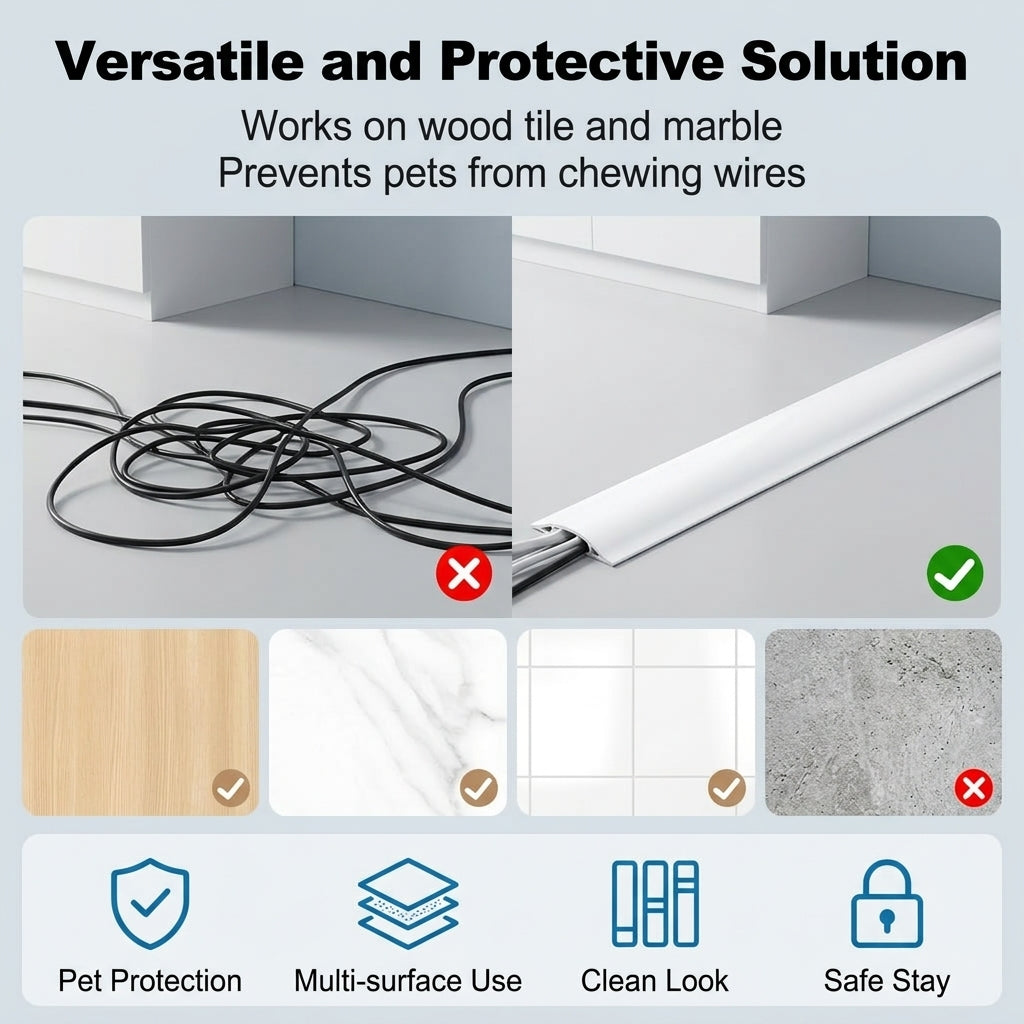 Serplex® 9.8FT Cord Cover Floor Cable Hider with Self Adhesive Backing