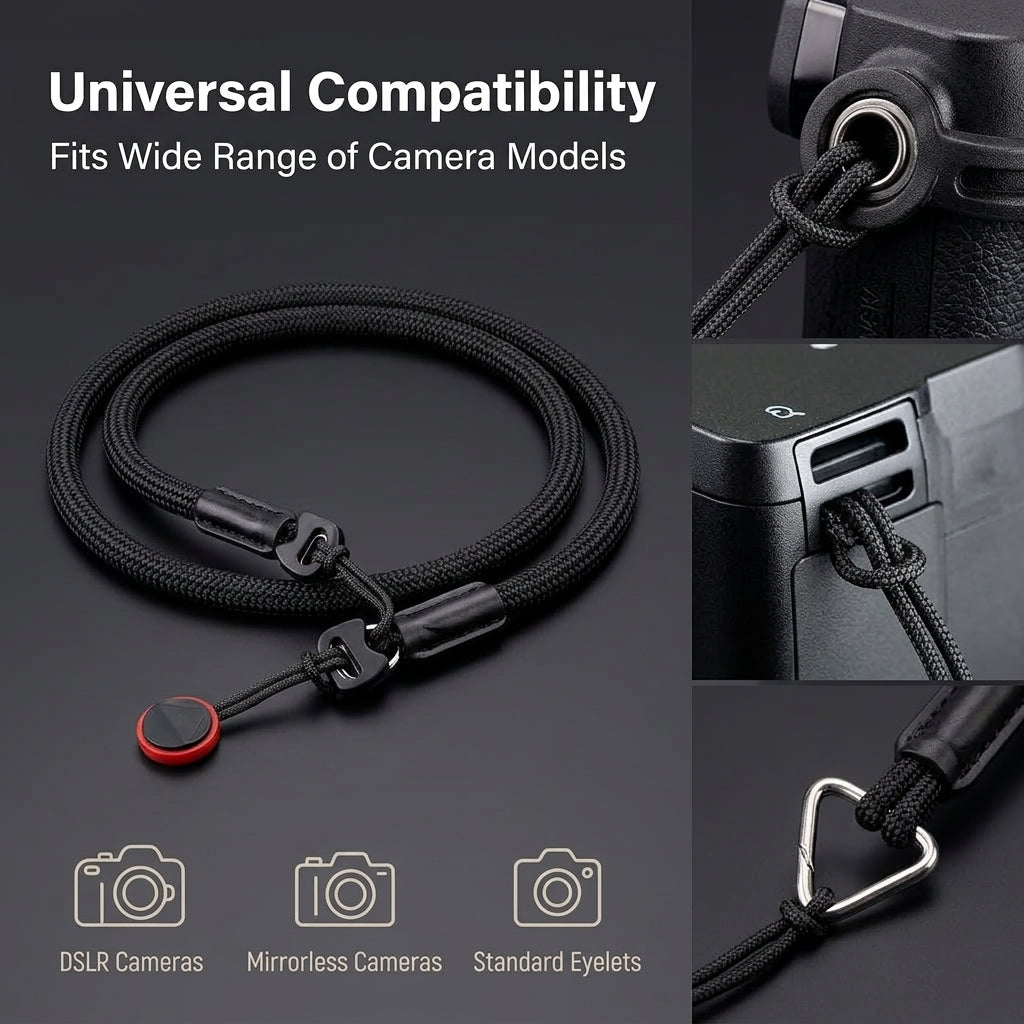 ZORBES® 110cm Camera Shoulder Strap Nylon Braided Sling Rope Black