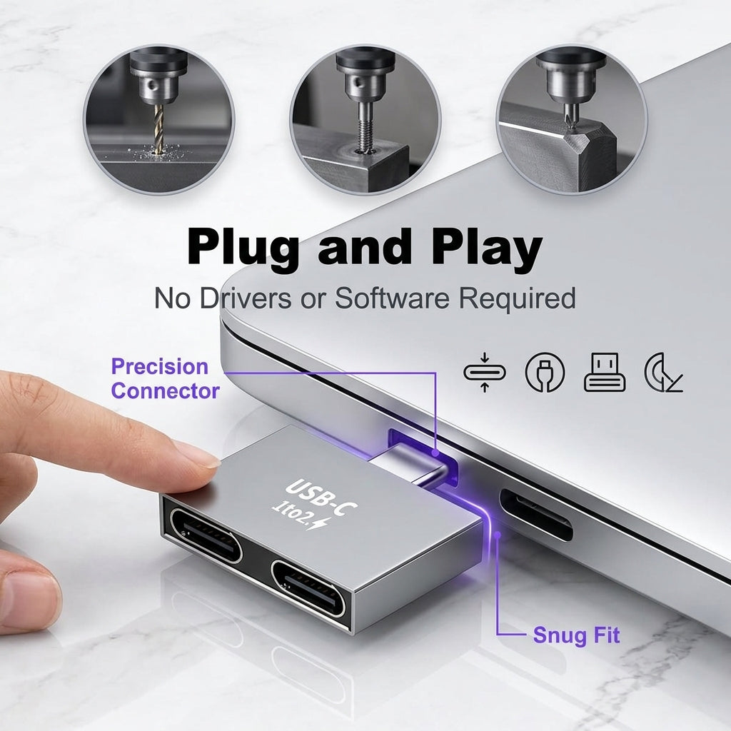 ZORBES® USB C Dual Port Adapter Type C 1 to 2 Splitter Converter