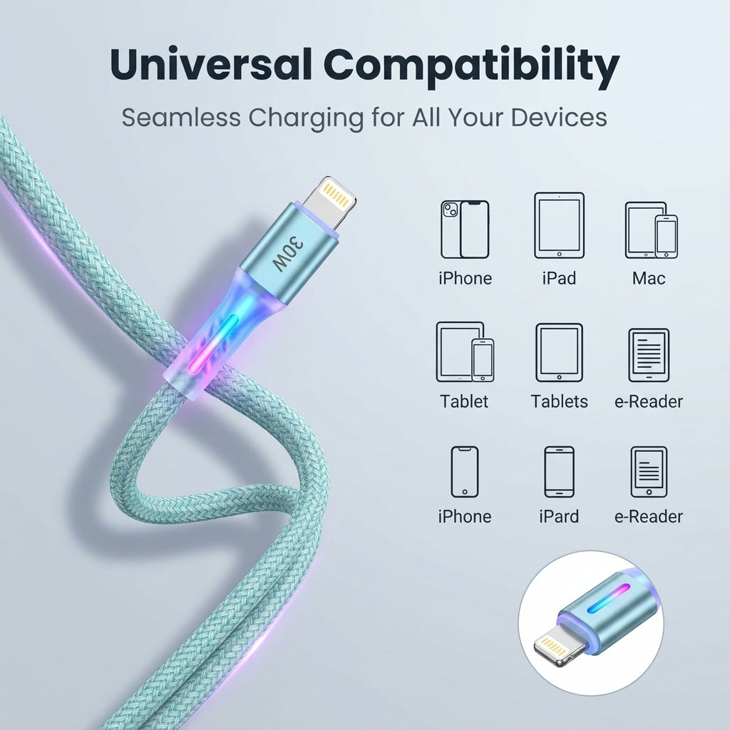Verilux® PD 30W USB-C to Lightning Cable with Breathing Light