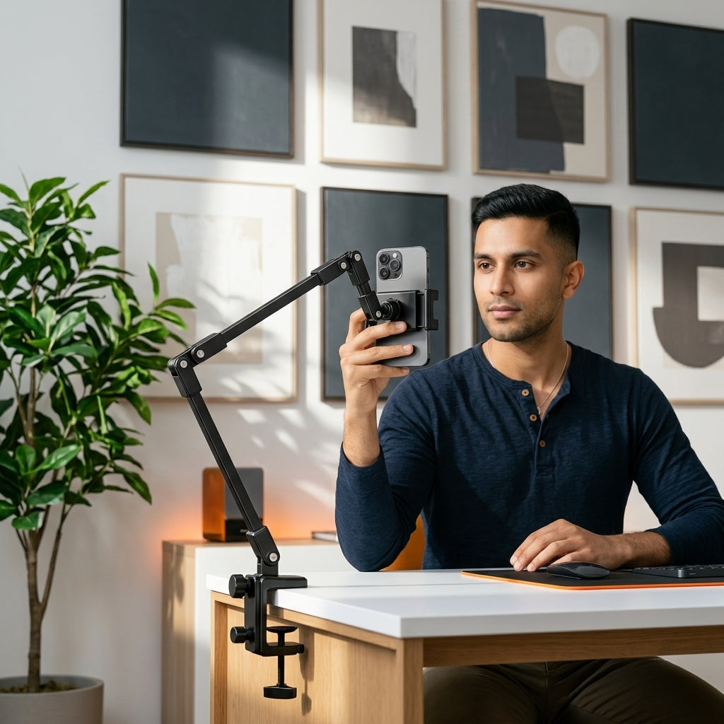 ZORBES® Carbon Steel Adjustable Desk Mount Tablet & Phone Holder