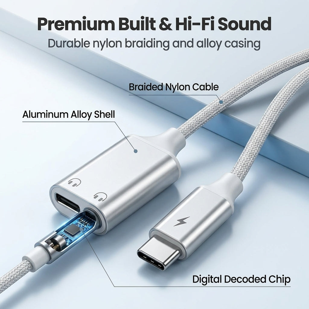 Verilux®3-in-1 Type C to 3.5mm Audio & Charger Adapter with PD 60W