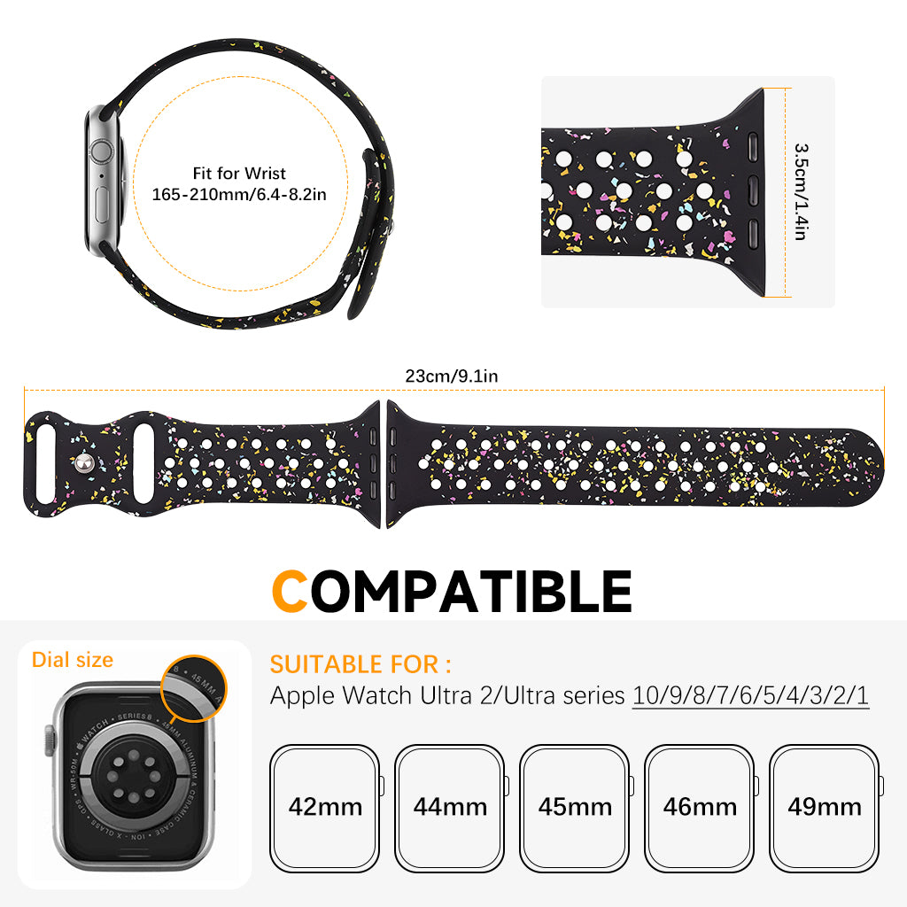 ZORBES® 2PCS Breathable Sport Band Compatible with Apple Watch Band 42mm 44mm 45mm 46mm 49mm, Soft Eco-Friendly Silicone Band for iWatch Series 10/9/8/7/6/5/4/3/2/1 SE Ultra