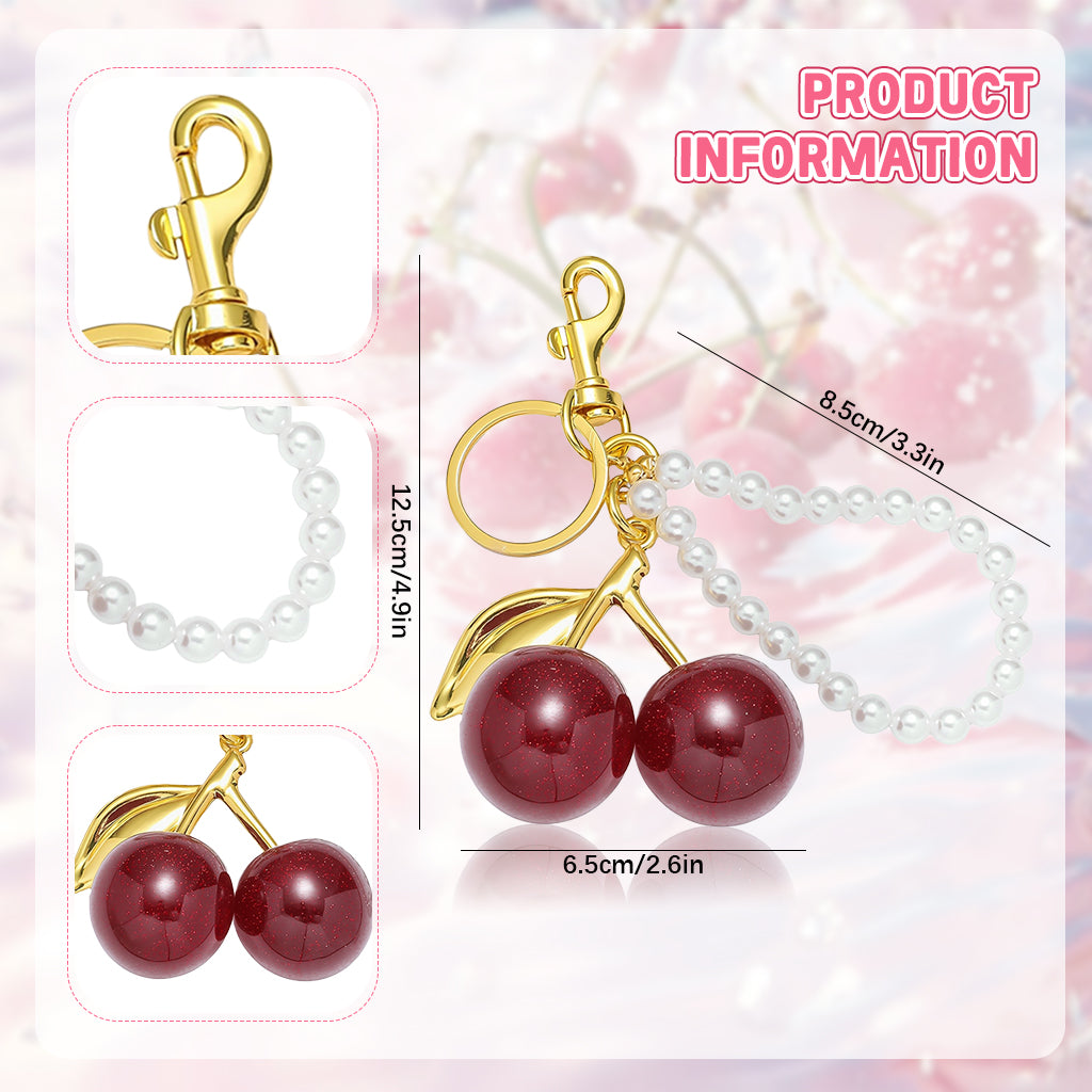 ZORBES® Red Cherry Keychains Aesthetic Bag Charms with Pearl Charm Loop, Fashion Cute Key Chain for Girls Sweetly Stylish Keyring Cherry Charms for Bags Car Accessories Birthday Unique Gifts for Women