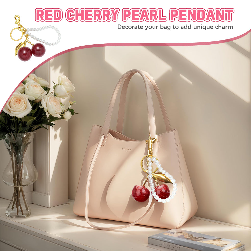 ZORBES® Red Cherry Keychains Aesthetic Bag Charms with Pearl Charm Loop, Fashion Cute Key Chain for Girls Sweetly Stylish Keyring Cherry Charms for Bags Car Accessories Birthday Unique Gifts for Women