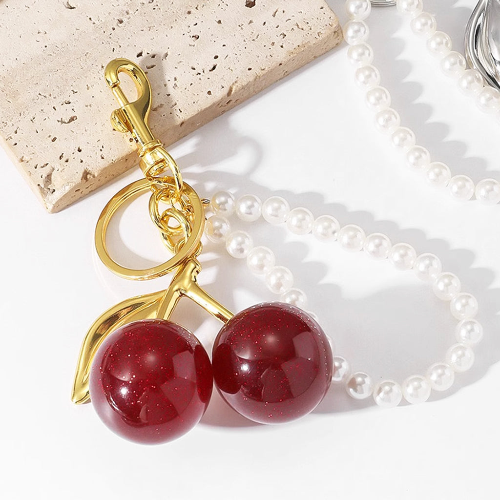 ZORBES® Red Cherry Keychains Aesthetic Bag Charms with Pearl Charm Loop, Fashion Cute Key Chain for Girls Sweetly Stylish Keyring Cherry Charms for Bags Car Accessories Birthday Unique Gifts for Women