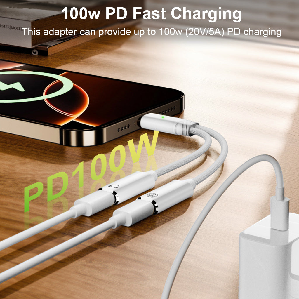 ZORBES® AuviPal 2-in-1 USB C to Audio Adapter with 100W Charging Port,