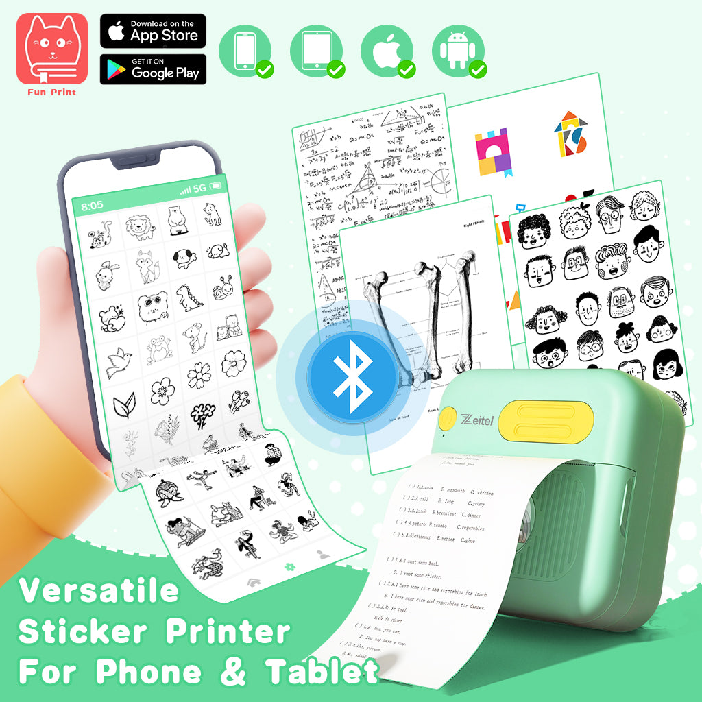 ZORBES® Portable Thermal Printer, Mini Stick Printer, Bluetooth Pocket Printer Compatible
