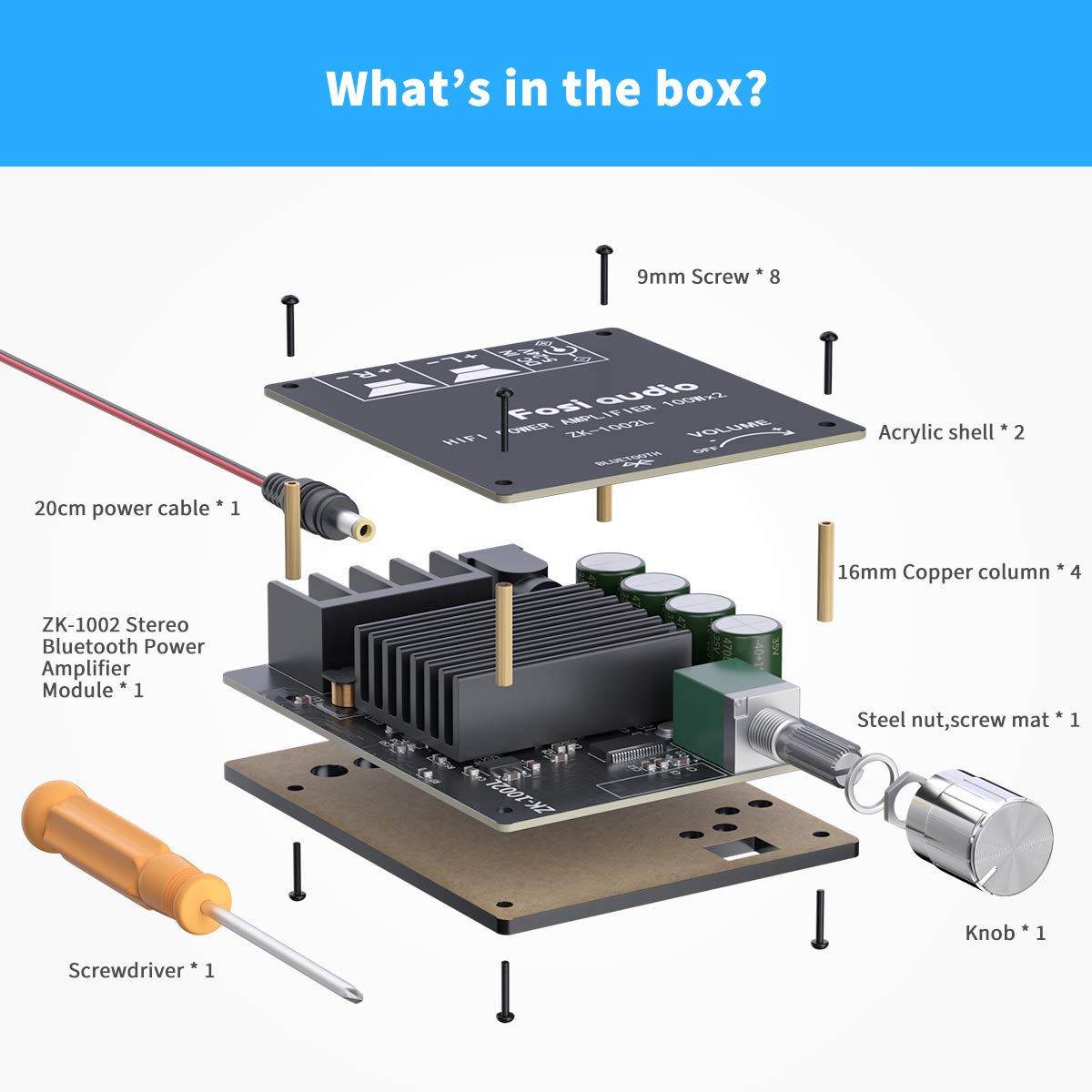 ZORBES® Bluetooth Audio A-mplifier Module, 100W+100W Peak Output Power, 2.0 Channel DC: 8-24V, Password Free Connect, BT 5.0 AMP Board for DIY Wireless Speakers Board