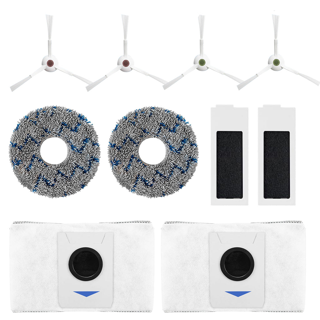 Verilux® 10Pcs Replacement Accessories for Ecovacs Deebot T20 Omni/PRO/MAX Robot Vacuum Accessorise Kit, 4 Side Brushes, 2 Mop Cloth, 2 Dust Collection Bags, 2 Filters
