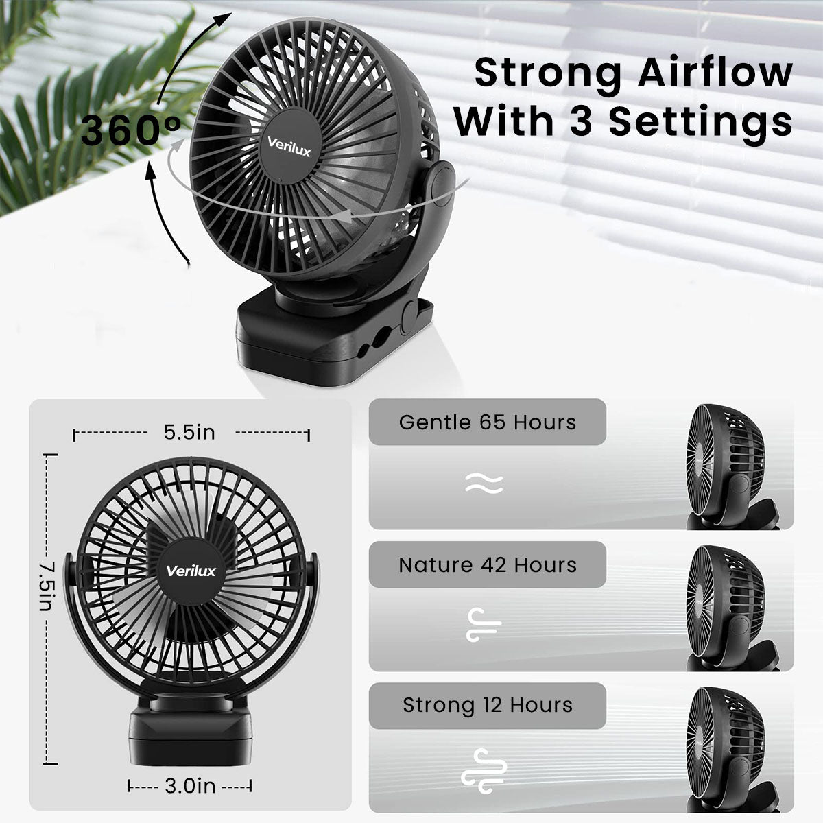 Verilux® Rechargeable Table Fan