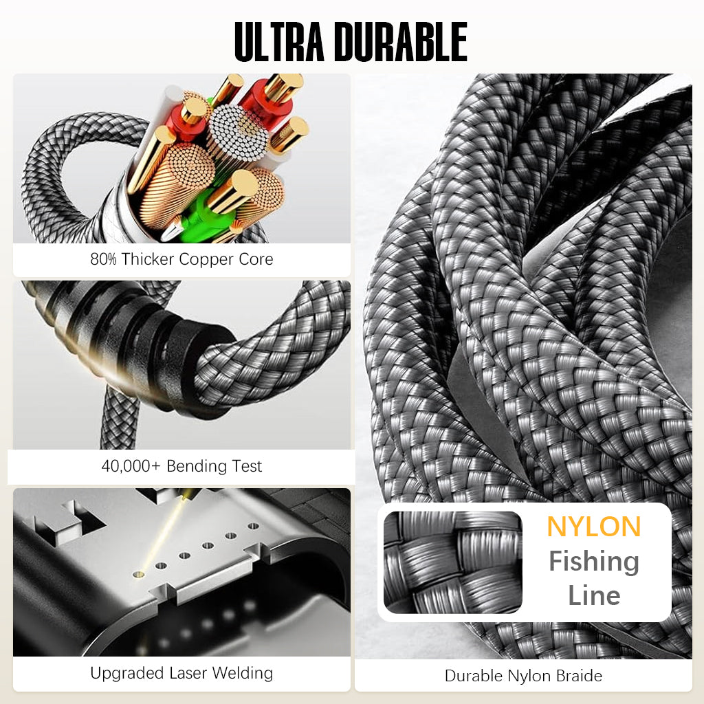 Verilux® 9.8ft Type C to Type C Cable PD 100W Fast Charging Cable Type C Cable Support 480Mbps Data Sync No Tangle Nylon Woven Cable Extra Long Type C Cable Universal for Phone, Tablet