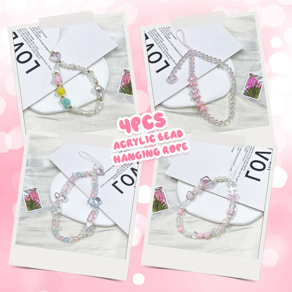 ZORBES® 4Pcs Beaded Phone Lanyard Phone Charms Assorted Fashion Colorful Acrylic Beaded Butterfly Heart-Shaped Phone Lanyard Charms Bag Chain Charms Gift for Girls Women
