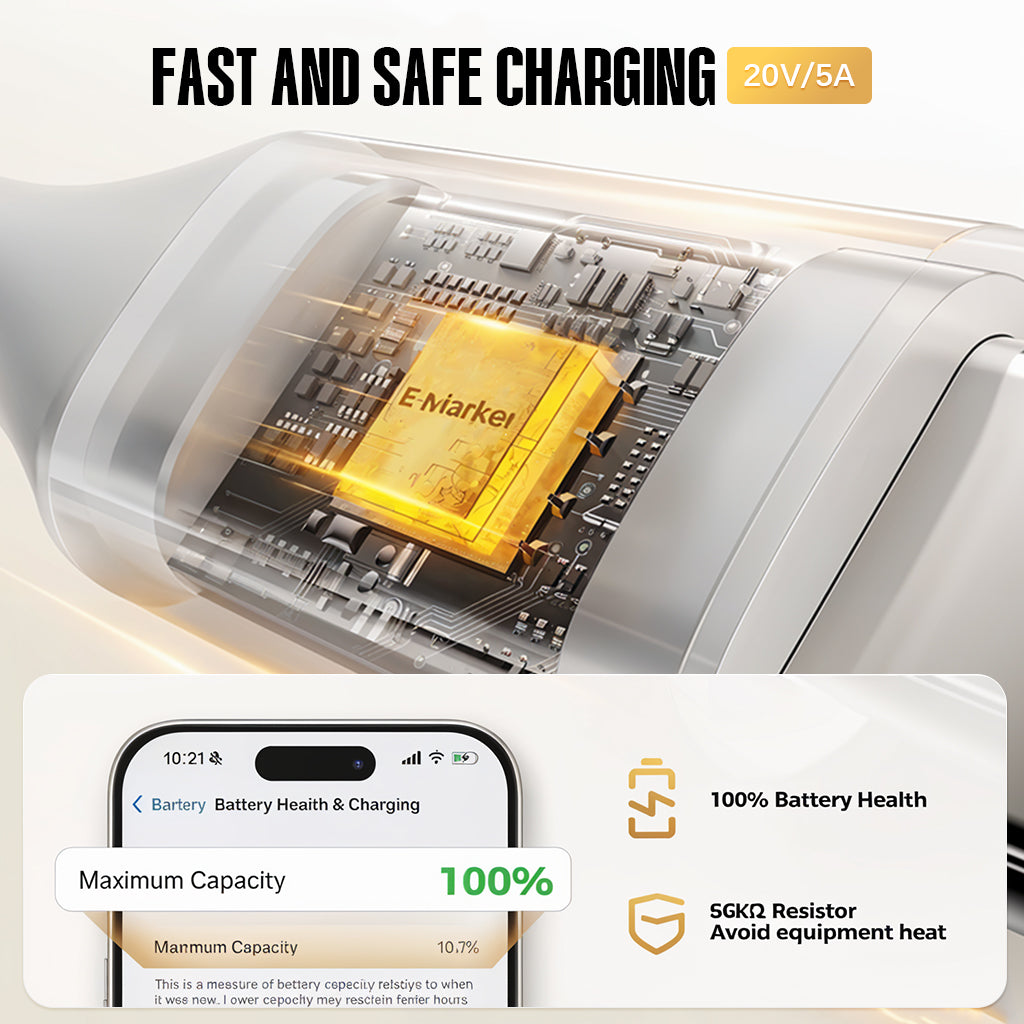 Verilux® 9.8ft Type C to Type C Cable PD 100W Fast Charging Cable Type C Cable Support 480Mbps Data Sync No Tangle Nylon Woven Cable Extra Long Type C Cable Universal for Phone, Tablet