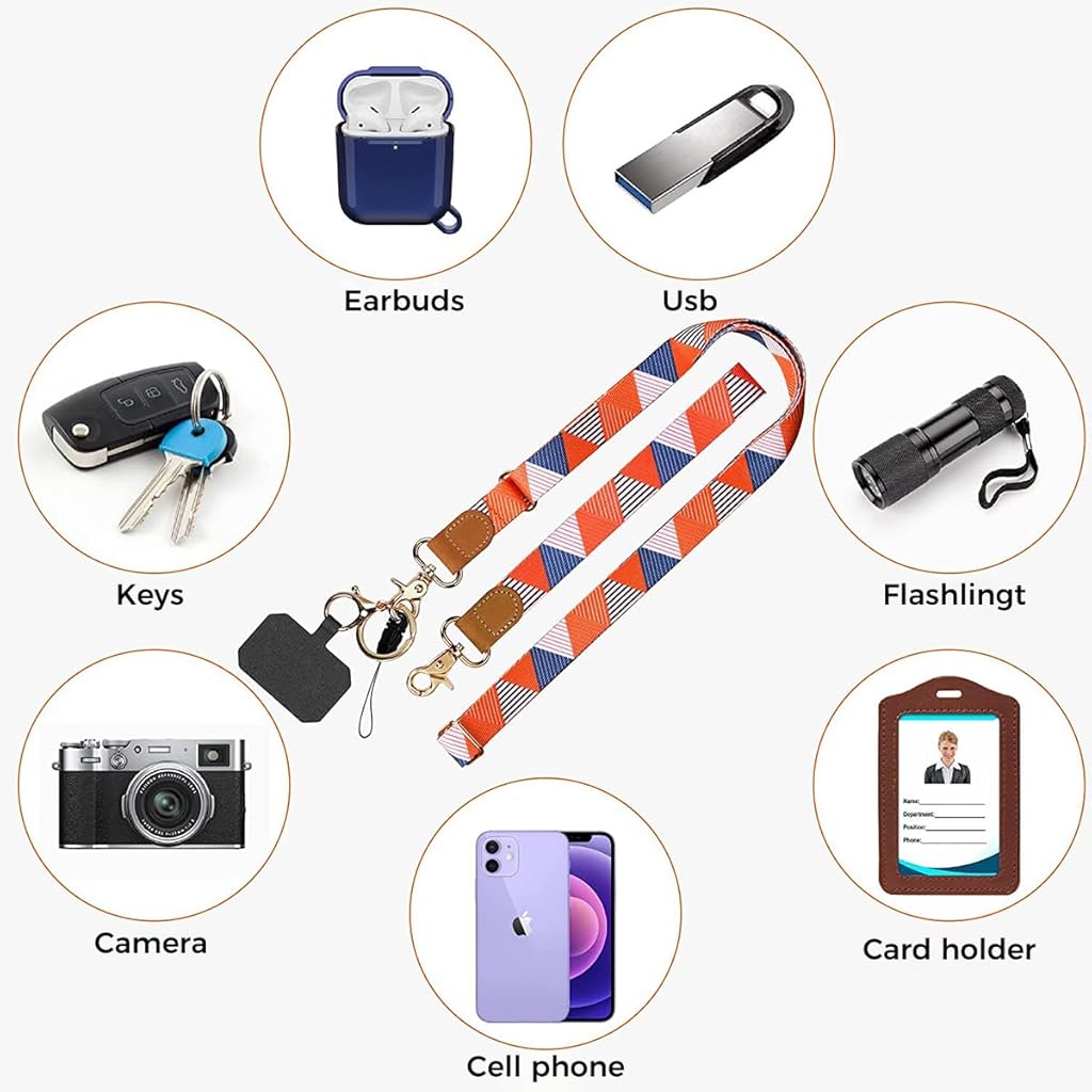 ZORBES® Women Phone Lanyard with Phone Case Insert Pieces, Wrist Strap, Keyrings, Phone Loop Strap, Fashion Geometric Print Cell Phone Lanyard Strap Quick Release Travel Cell Phone Sling Strap
