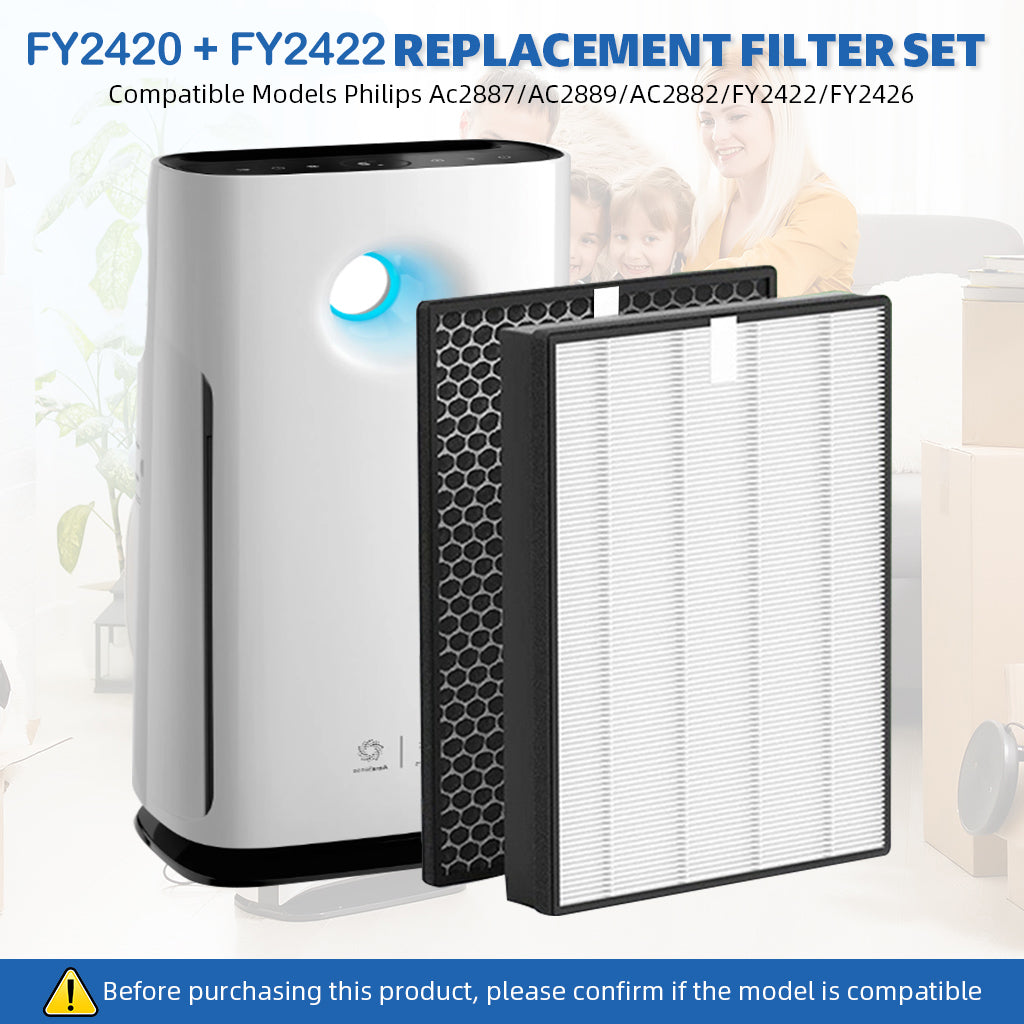 Verilux® 2Pcs Air Purifier Filter Set for Phillips Air Purifier FY-2422 (HEPA) +FY-2420 (Carbon) Compatible with Phillips Air Purifier Series 2000, Models: AC-2887, AC-2882, AC-2892