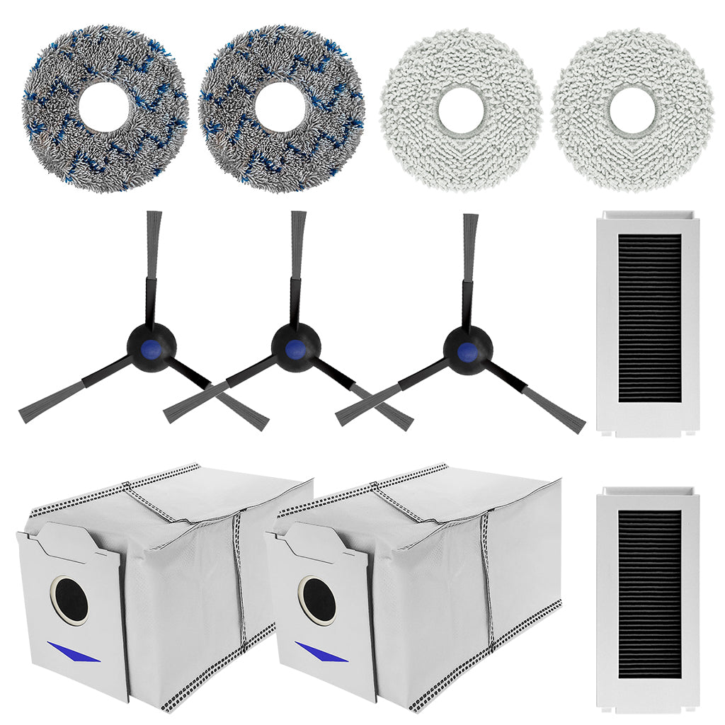 Verilux® 11Pcs Replacement Accessories for Ecovacs Deebot N30 Pro Omni Vacuum Cleaner Spare Accessories Includes 3 Side Brushes, 4 Microfiber Cloth Mop, 2 Dust Bag, 2 Filter