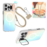 ZORBES® Compatible with iPhone 16 Pro Phone Case with Nylon Lanyard for iPhone 16 Pro Support MagSafe Fashion Translucent Magnetic Phone Case with 2 in 1 Folding Camera Protective Frame Phone Holder