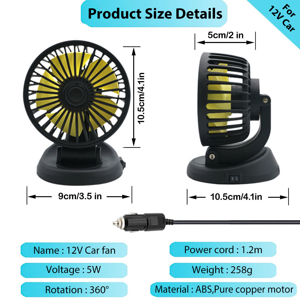 ZORBES® Car Fan Cigarette Lighter Powered Fan for 12V Vehicle360° Rotatable Car Use Fan Portable Car Fan for 12V Cars, SUV Trucks, Boats, Sightseeing Car