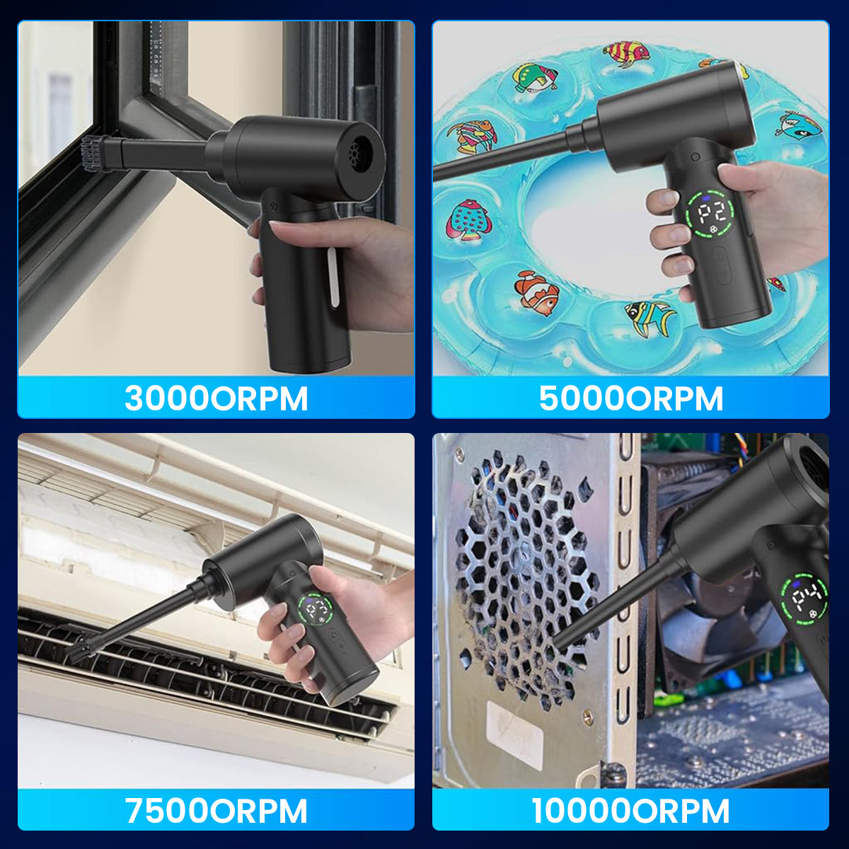 ZORBES® Electric Dust Blower, Wireless Air Duster Car Vacuum Cleaner, 2 in 1 Electric Air Blower with LCD Digital Display, 120W USB Cordless Air Blower with LED and Interchangeable Nozzles for Home, Computer