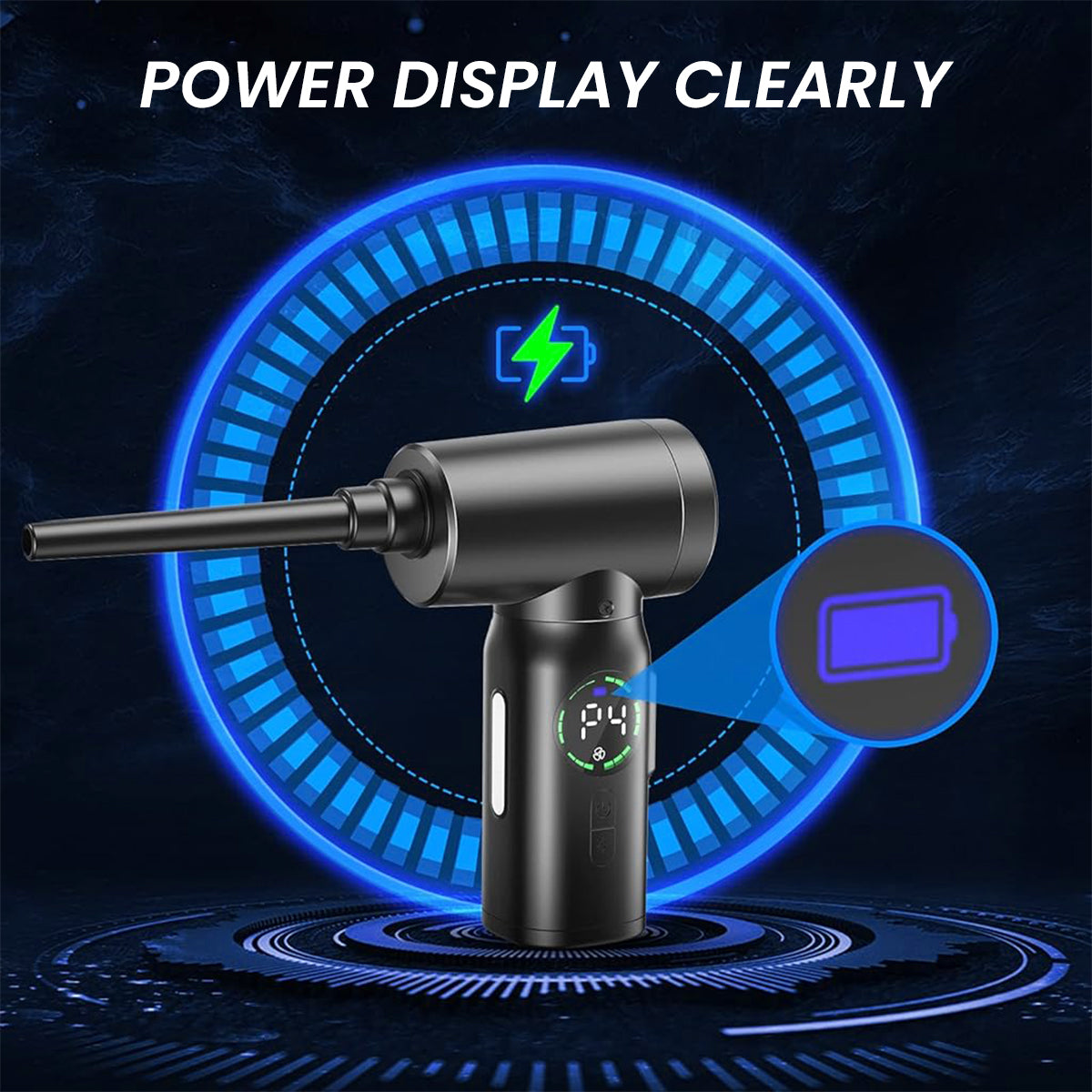 ZORBES® Electric Dust Blower, Wireless Air Duster Car Vacuum Cleaner, 2 in 1 Electric Air Blower with LCD Digital Display, 120W USB Cordless Air Blower with LED and Interchangeable Nozzles for Home, Computer