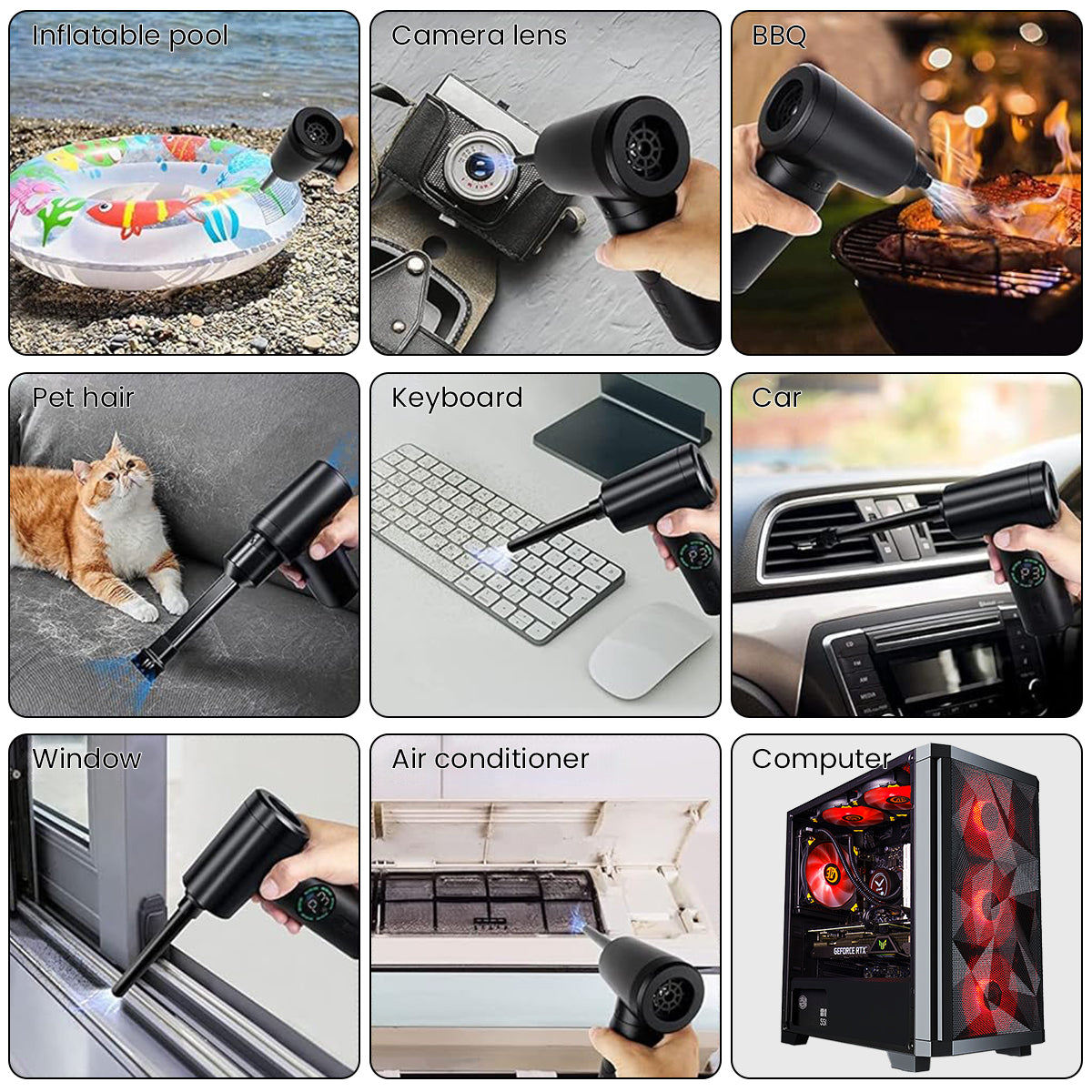 ZORBES® Electric Dust Blower, Wireless Air Duster Car Vacuum Cleaner, 2 in 1 Electric Air Blower with LCD Digital Display, 120W USB Cordless Air Blower with LED and Interchangeable Nozzles for Home, Computer