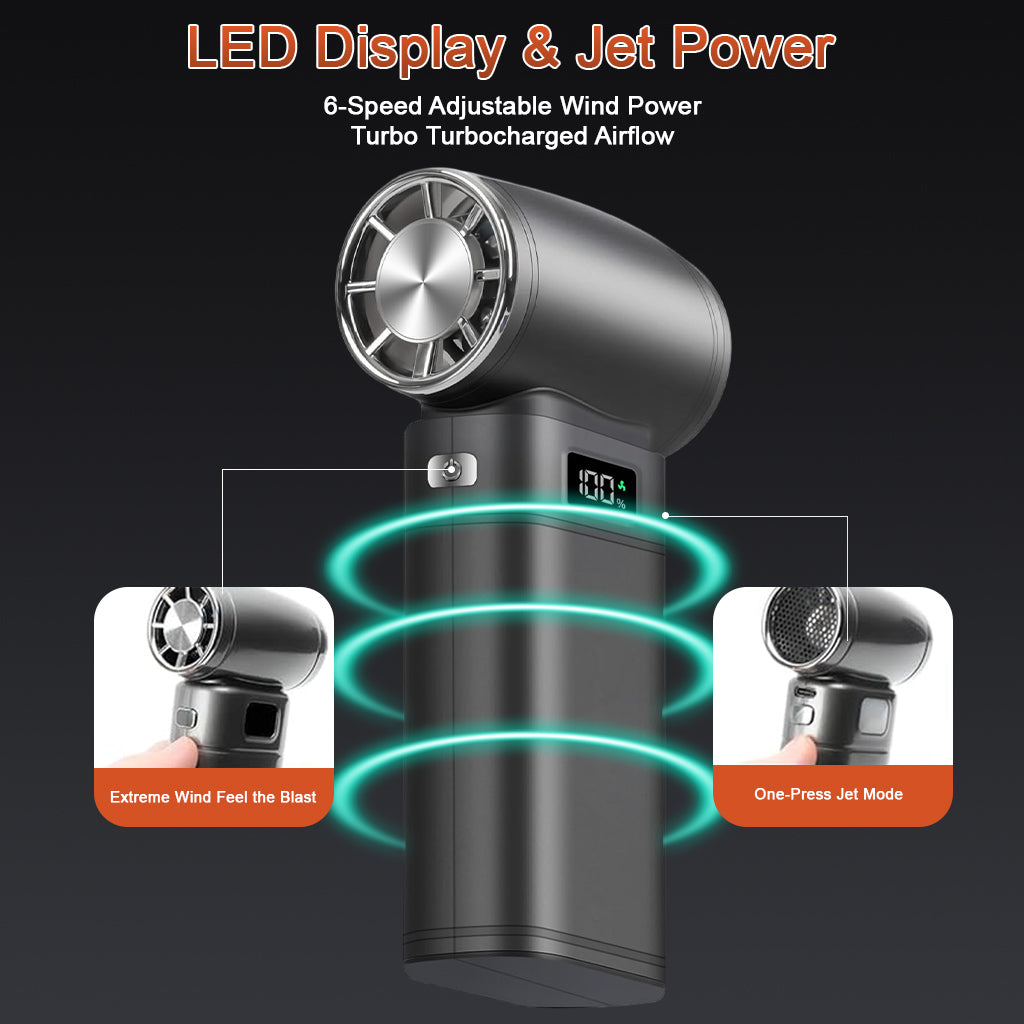 ZORBES® Turbo Jet Blower 130000RPM USB Charging Turbo Blower Machine 6000mAh Battery USB Charging for Car Duster Air Duster with Emergency Light LED Display Turbo Jet Fan for Hiking Camping