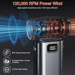 ZORBES® Turbo Jet Blower 130000RPM USB Charging Turbo Blower Machine 6000mAh Battery USB Charging for Car Duster Air Duster with Emergency Light LED Display Turbo Jet Fan for Hiking Camping