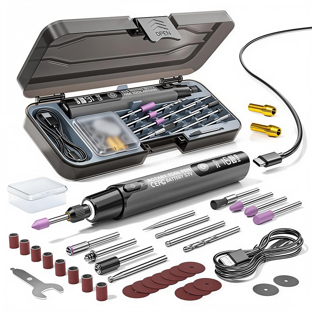 erilux® Mini Cordless Rotary Tool for Engraving, Mini 3.7V Rechargeable Lithium-Ion Rotary Set with 6-Speed Adjustment 5000-16000 RPM and 34 Accessories for Craft, Jewelry, Wood, and DIY Detail Work