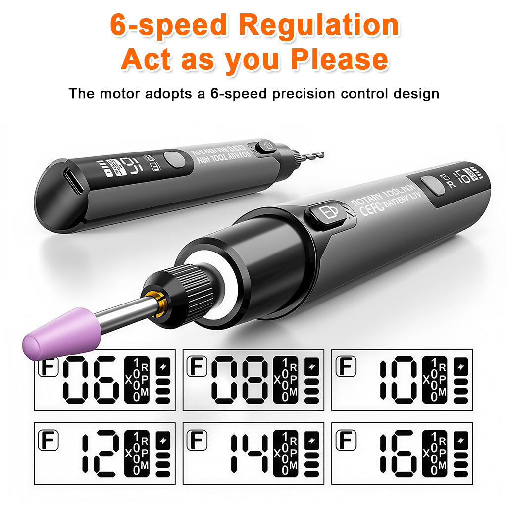 erilux® Mini Cordless Rotary Tool for Engraving, Mini 3.7V Rechargeable Lithium-Ion Rotary Set with 6-Speed Adjustment 5000-16000 RPM and 34 Accessories for Craft, Jewelry, Wood, and DIY Detail Work