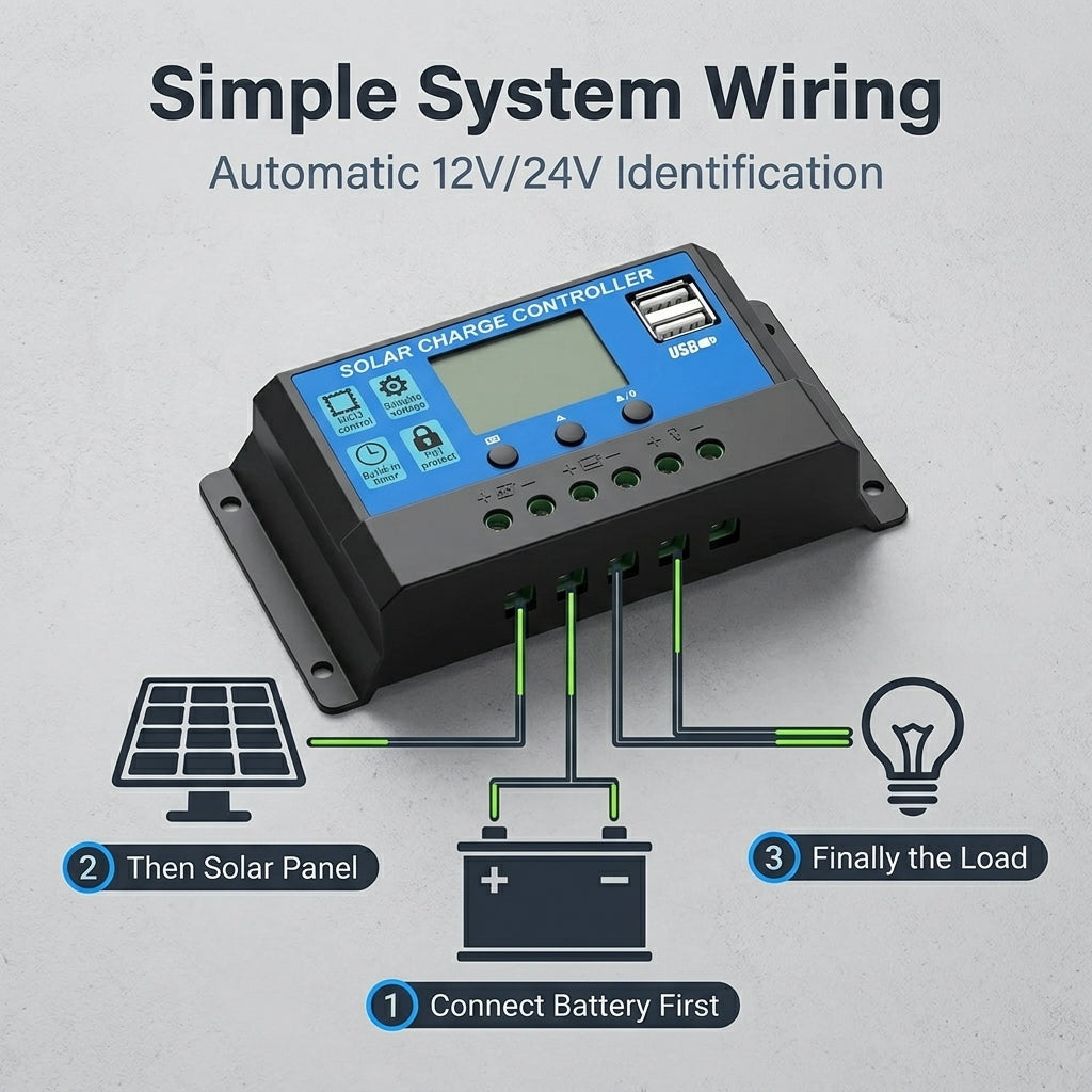 Verilux® 20A Intelligent Solar Charge Controller (12V/24V Auto-Adaptive)