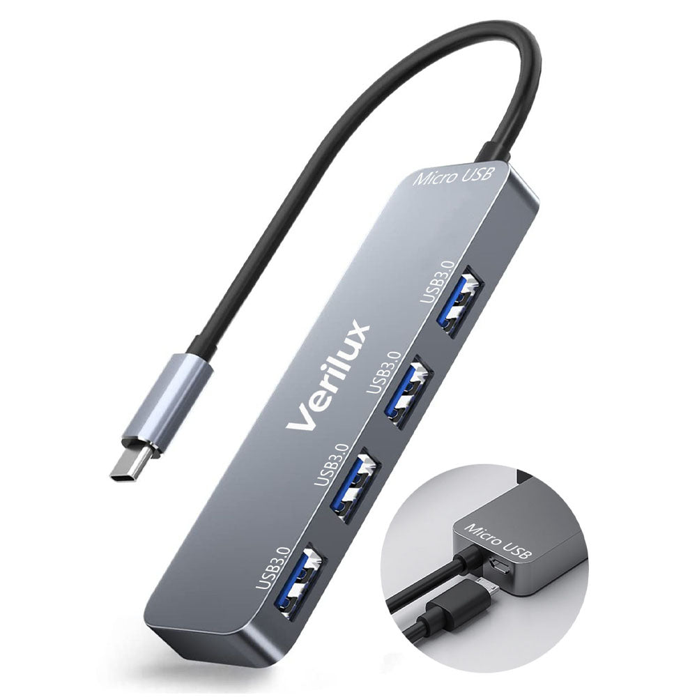Verilux® USB C Hub,USB C Extender with 4-Ports,4 in 1 Multiport USB Hub,Aluminum Alloy,Faster Transmission,USB Hub