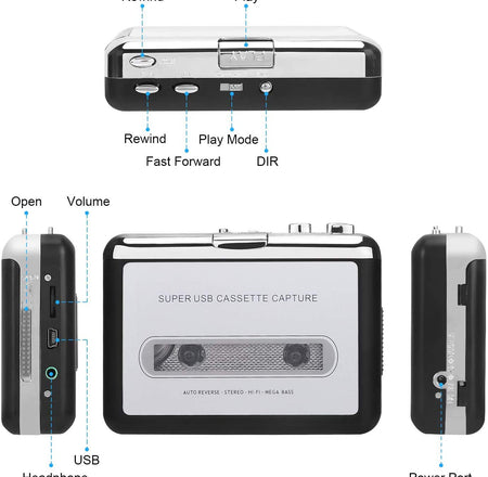 Cassette-to-MP3 Tape to PC USB CD Converter Music Player