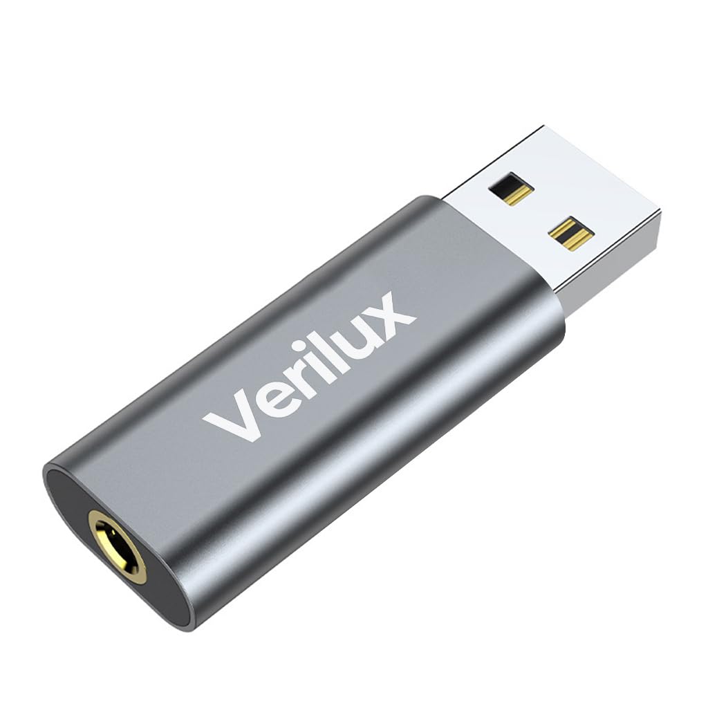 Verilux® USB Sound Card USB to 3.5mm Jack Audio Adapter USB External Stereo Sound Adapter Splitter Converter for Windows and Mac, Linux, Compatible with PS4, Headset (V Silver) - verilux