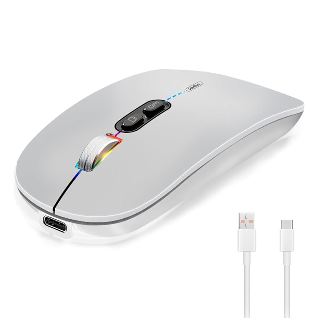 Verilux® Wireless Mouse Upgrade Three Modes 2.4G & Bluetooth 3.0 & Bluetooth 5.1 Wireless Fashion Ultra Slim Silent Mouse Game Mouse with Adjustable DPI for iPad, Laptop, PC, Mac, Windows - verilux